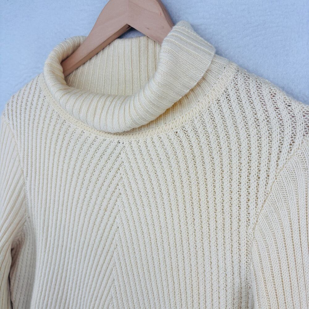 EILEEN FISHER Sweater PS Petite 100% Merino Wool Ribbed Turtleneck Ivory